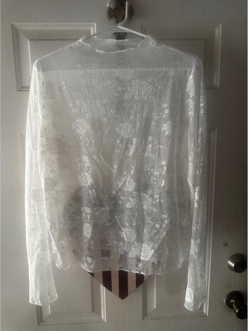 White Sheer Floral Lace Long Sleeve Blouse Size XL